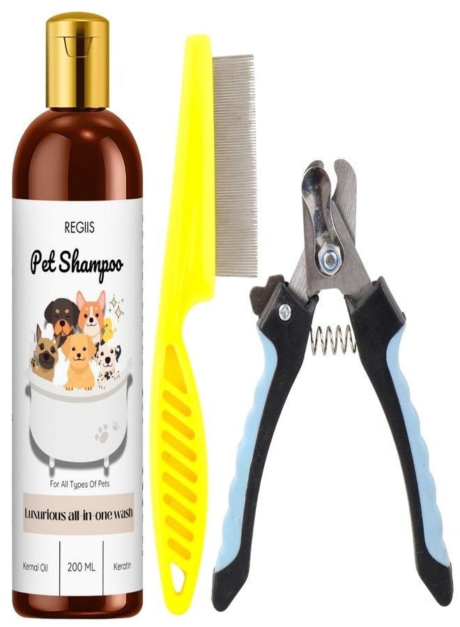 REGIIS Regis Pet Grooming Kit, Dog Shampoo 200ML with Flea Comb and Nail Clippers, Luxurious All-in-One Wash for All Types of Pets - Image 1